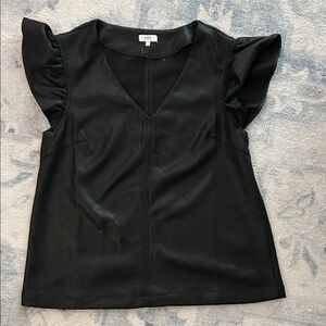 Women’s flutter sleeve leather feel top